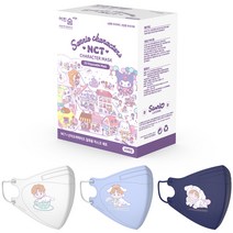 어린숨 엣지 NCT 앤 산리오 샤오쥔 아트심볼 새부리형 컬러마스크 소형, 화이트, 라이트블루, 네이비, 30개입, 1개