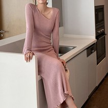 페이퍼먼츠 언발 브이넥 롱 골지 니트 원피스 02976