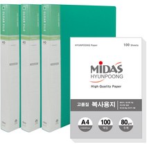 현풍 40매 비보 클리어화일 인덱스 A4 3p + 복사지 100p 세트, 1세트, 녹색