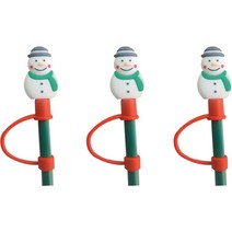 오달라 모아컵 디자인 실리콘 캐릭터 빨대 뚜껑 마개 캡 스토퍼, 3개, 레드캡 그린눈사람