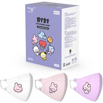 어린숨엣지 라인프렌즈 BT21 아트심볼 새부리형 컬러마스크 대형 COOKY 미니니 3종 x 10p 세트, 화이트, 라이트핑크, 라이트퍼플, 1세트