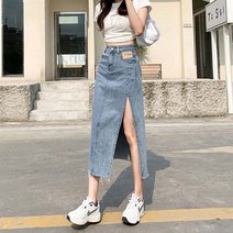 페이토 사이드 트임 포인트 데님 롱스커트