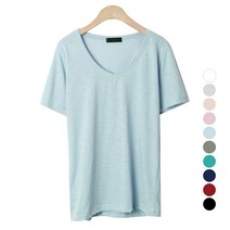 플랜데이 여성용 필수 데일리 브이넥 슬라브 반팔 티셔츠