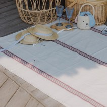 코티지 방수 데일리 프렌치 린넨 보더라인 식탁보, 와인, 4인 정사각 (120 x 160 cm)