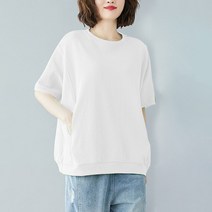 마더브띠 여성용 포켓 루즈핏 라운드넥 반팔티