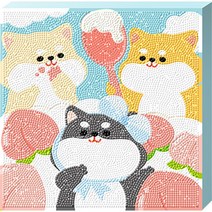 케이엠엘리홀딩스 3D 액자형 피치 시바 원형 DIY 보석십자수 25 x 25 cm, 혼합색상, 1개