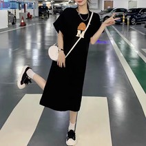 MA 햇 알파벳 프린팅 롱 원피스 티셔츠