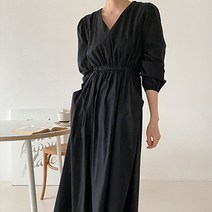 라라온 멜라니 V넥 셔링 롱 원피스
