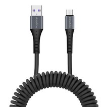 옵시디언 차량용 USB A to C 핸드폰 스프링 코일 고속충전케이블 3A, 12cm, 1개