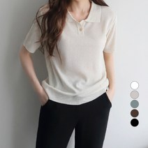 제니트 여성용 바유 원버튼 카라넥 단추 반팔 니트