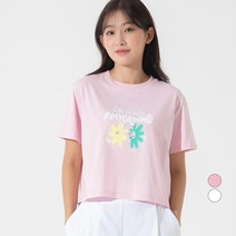 Elle Girl 세미크롭 그래픽 반팔 티셔츠 Playground LIGHT PINK S-M