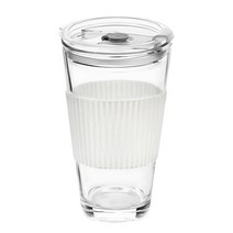 차이나다 유리 텀블러 실리콘홀더 세트, 화이트, 450ml