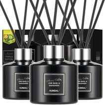 쿤달 퍼퓸 디퓨저 아로마에디션 200ml 3개 + 섬유스틱 15개 세트, 라임바질앤만다린향, 1세트