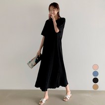 마이시즌 여성 슈아 플리츠 반팔 롱원피스