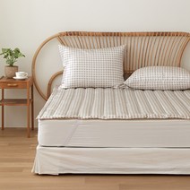 마틸라 콜드썸머 풍기인견 고정밴드 침대패드, 내추럴체크