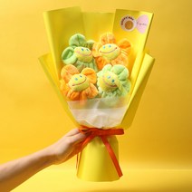 뷰티풀데코센스 해피 스마일 인형 꽃다발 + 스티커 세트, 옐로우