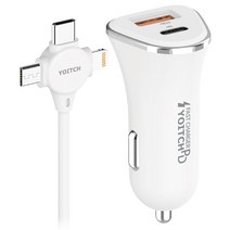 요이치 브이앨빈 차량용 36w QC 3.0 듀얼 고속충전기 + 3in1 1.2m 케이블 세트, R44PDQC36W, 화이트