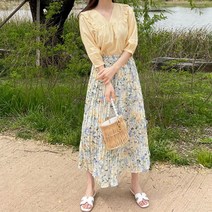 오키 여성 린넨 프릴 브이넥 블라우스