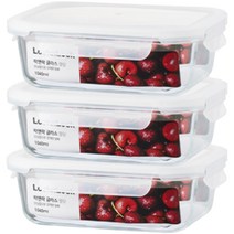 락앤락 글라스 블랑 밀폐용기, 3개, 밀폐용기 직사각 1040ml