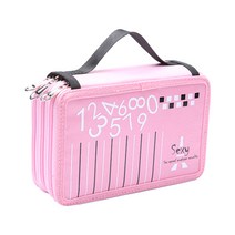 넘버 색연필 3단 파우치형 필통, 핑크, 1개