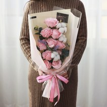 이플린 목화 장미 비누꽃 꽃다발 추억꽂이세트, 핑크