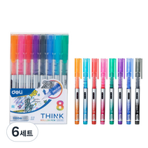 델리 델라이트 퀵드라이 컬러 수성펜 8색 세트 0.5mm EQ300-8C, 혼합 색상, 6세트