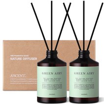 에이센트 네이처 실속형 디퓨저 200ml x 2p + 섬유스틱 10p, 그린에어리