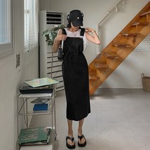 내추럴 린넨 멜빵 롱원피스