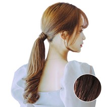 여성 벨크로 포니테일 미디움웨이브 형상기억인모 가발, 내츄럴다크브라운, 1개
