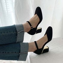 어바웃슈 케일럽 메리제인 골드 라인 힐 7cm