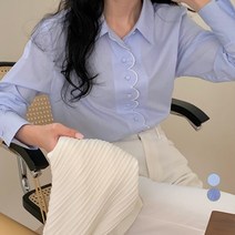 비엔엑스 물결 단추 카라넥 블라우스