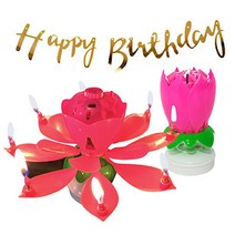 쁘띠마인 연꽃 생일초 2p + 생일 가랜드 세트, 핑크(생일초), 랜덤발송(가랜드), 1세트