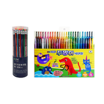 코마 삼각 지우개 연필 SG-208 48p + 지구화학 투명이 50색 색연필, 혼합색상, 1세트