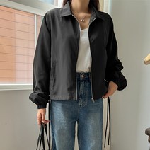여성용 루즈핏 스트링 집업 카라 점퍼