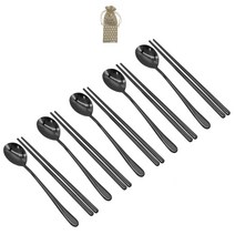 컬러티타늄 한식수저세트 블랙, 1세트, 수저 5벌 + 린넨주머니 1p