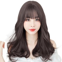 하이유니 엘레강스 펌 웨이브 헤어 긴머리 통가발 가발 49cm + 가발망 + 거치대 세트, 챠콜블랙