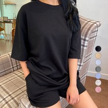 여성용 릴렉스 무드 반팔 반바지 트레이닝 세트