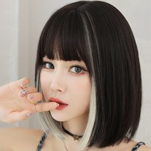 하이유니 브릿지 보브컷 뱅 헤어 단발 통가발 가발 35cm + 가발망 + 거치대 랜덤발송 세트, 블랙 + 아이보리, 1세트