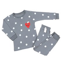 메이키즈 아동용 도트하트그레이 30수 후라이스 상하의 세트