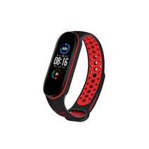 디씨네트워크 샤오미 미밴드5/6 호환 스포츠 실리콘 밴드 스트랩, 블랙레드, 1개