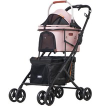 코지 반려동물 5 in 1 더블 데크 유모차 46 x 30.5 x 81 cm A1-2, 블랙 + 핑크
