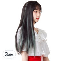 가발위드 와이드 컬러 포인트 피스 스트레이트 4p + 트윙클 붙임머리 세트, 다크카키(컬러피스), 랜덤발송(붙임머리), 3세트