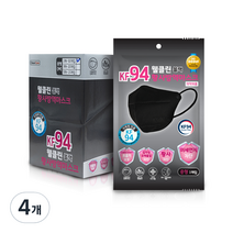 웰클린 황사 방역 마스크 블랙 중형 KF94, 50개입, 4개