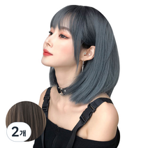 뿌이뿌이가발 여성 짧은 단발머리 통가발 베이링, 다크브라운, 2개