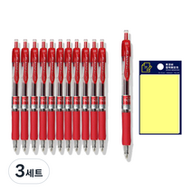 동아 유노크펜 0.5mm 12p + 투코비 스티키 메모패드 노랑 세트, 적색, 3세트
