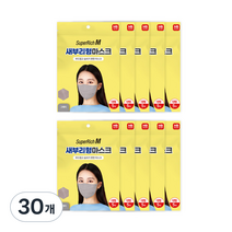 슈퍼리치 새부리형 일회용 마스크 대형, 5개입, 30개, 그레이(AD303)