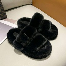 디아 여성용 라운드 포근 두줄 키높이 통굽 털슬리퍼