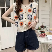 앤드스타일 여성용 네모 플라워 뜨개 베스트 256736