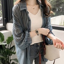 솔레일 여성용 베시 쉬폰 렌턴소매 루즈핏 가디건 셔츠
