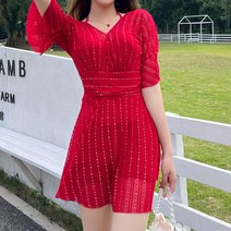 미드나잇코코 여성용 윈클 브이넥 비치 원피스 B235WF02361, 레드